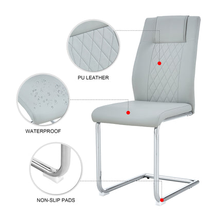 Faux Leather Cushion Chairs Set of 6, Light Grey+PU Leather