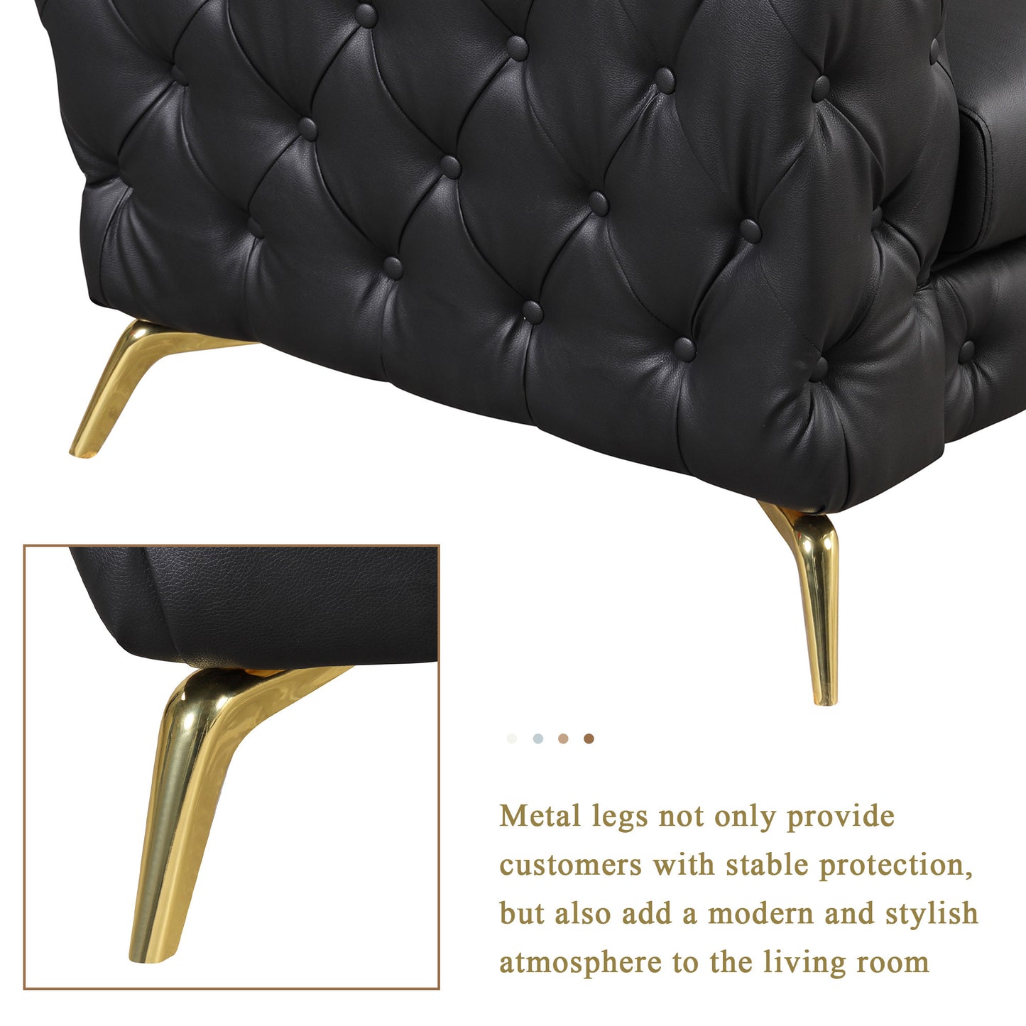 button tufted upholstered sofa, black