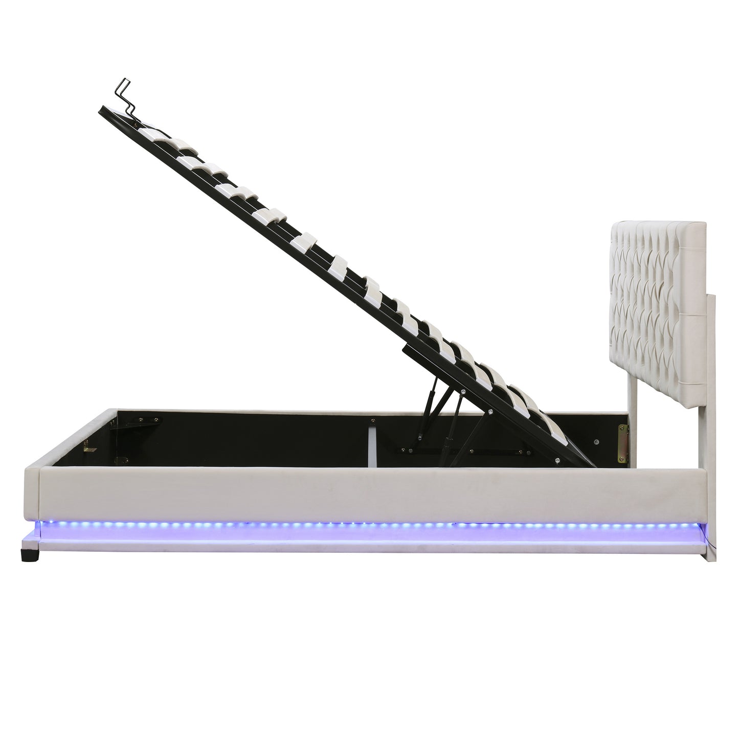 kaylie upholstered platform bed with storage & adjustable tufted headboard and led light