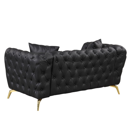 Button Tufted Upholstered Sofa, Black