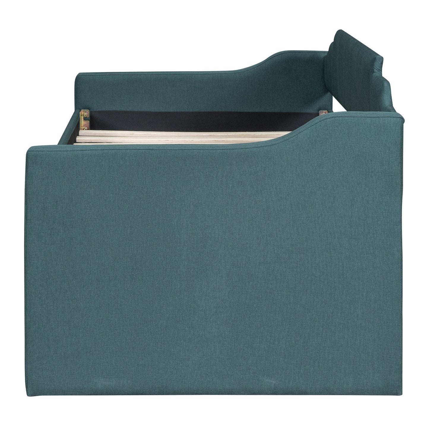eli upholstered daybed with trundle and three drawers, green