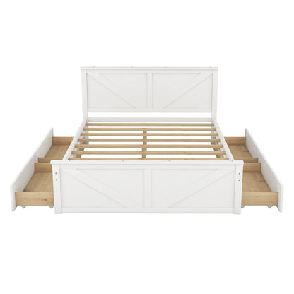 Country Wooden Platform Bed with Four Storage Drawers