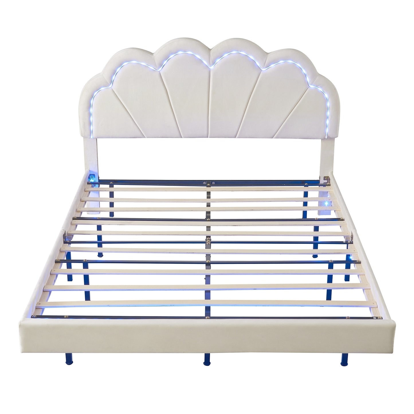 floating velvet elegant smart led platform bed