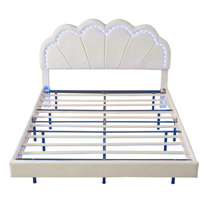 Floating Velvet Elegant Smart LED Platform Bed