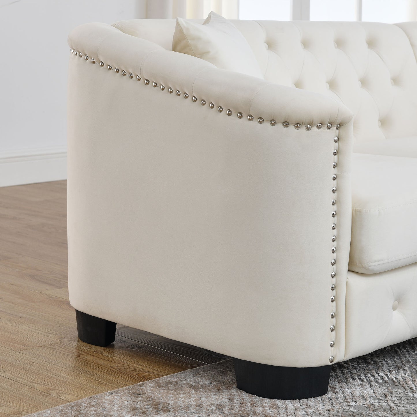 riri modern chesterfield velvet sofa, beige