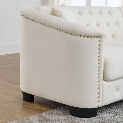 Riri Modern Chesterfield Velvet Sofa, Beige