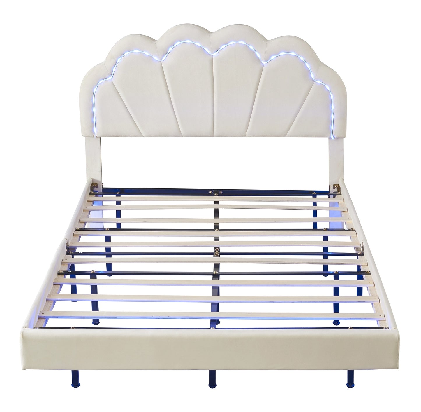 smart led bed frame with elegant flowers headboard