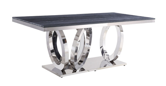 ACME Nasir Dining Table, Gray Printed Faux Marble & Mirrored Silver Finish