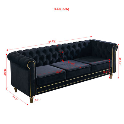 Chesterfield Velvet Sofa, Black