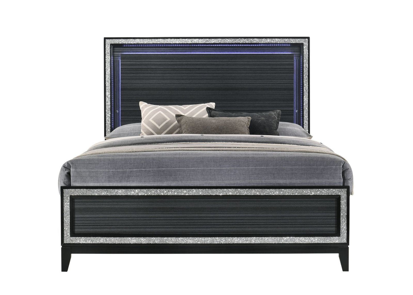 acme haiden queen bed, led & weathered black finish