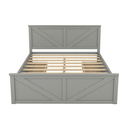 Country Wooden Platform Bed with Four Storage Drawers