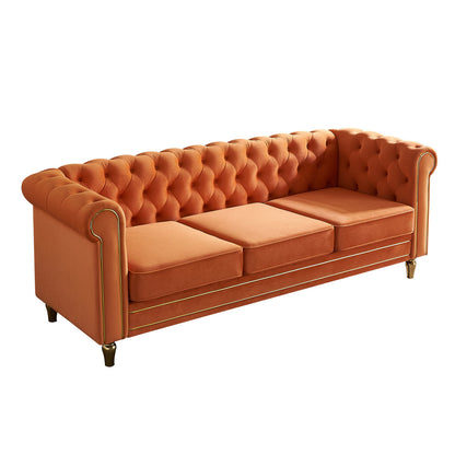 Chesterfield Velvet Sofa, Orange