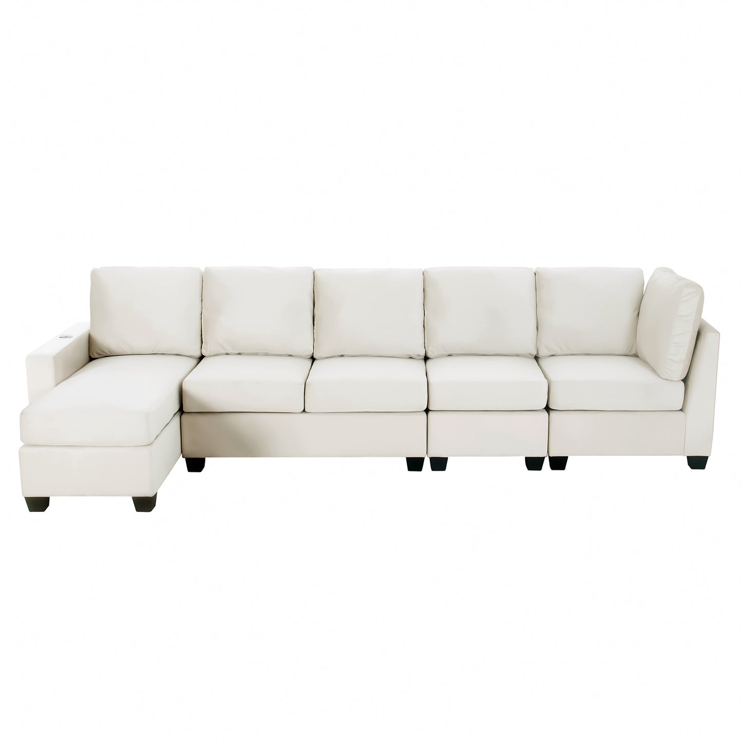 modern l shape sectional sofa with usb charging port, cream