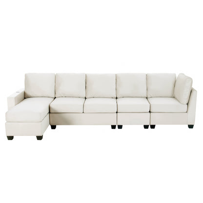 Modern L shape Sectional Sofa With USB Charging Port, Cream