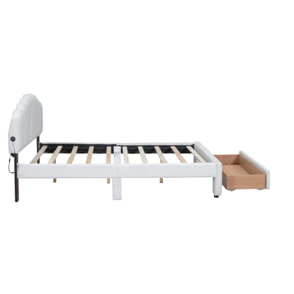 Teddy Fleece Upholstered Platform Bed with Drawer, White