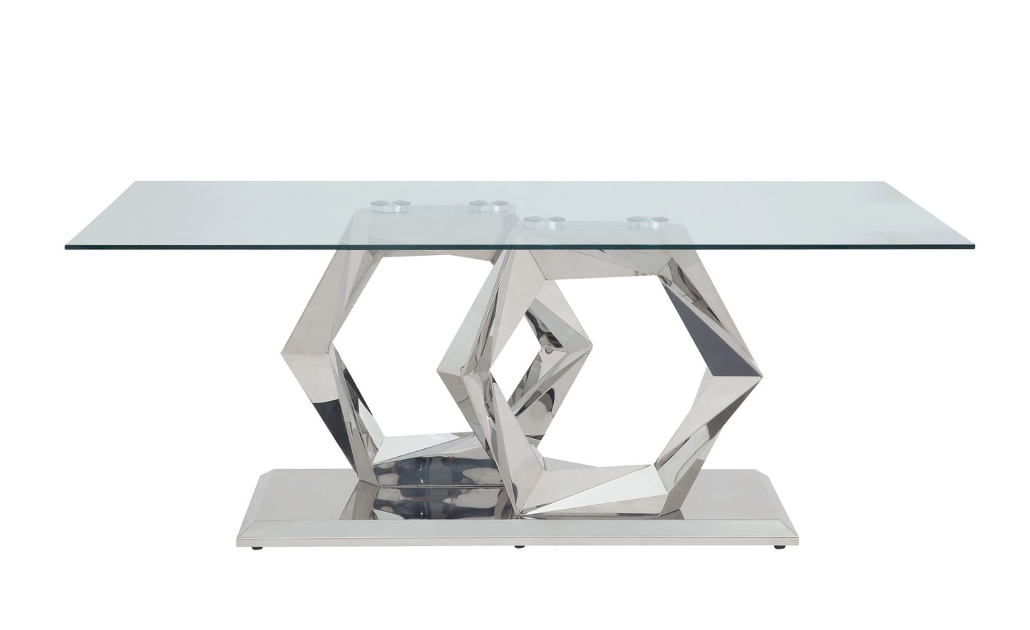 acme gianna dining table, clear glass & stainless steel