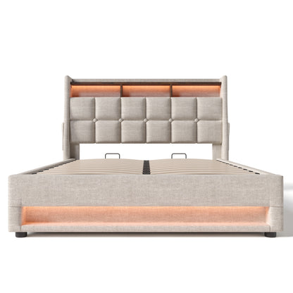 Jody Upholstered Platform bed with a Hydraulic Storage System, LED and USB Charging,