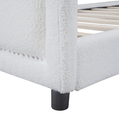 Teddy Fleece Twin Size Upholstered Daybed with OX Horn Shaped
