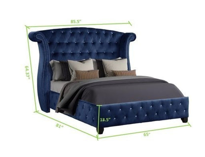 Sophia Crystal Tufted Queen bed made with wood in Blue