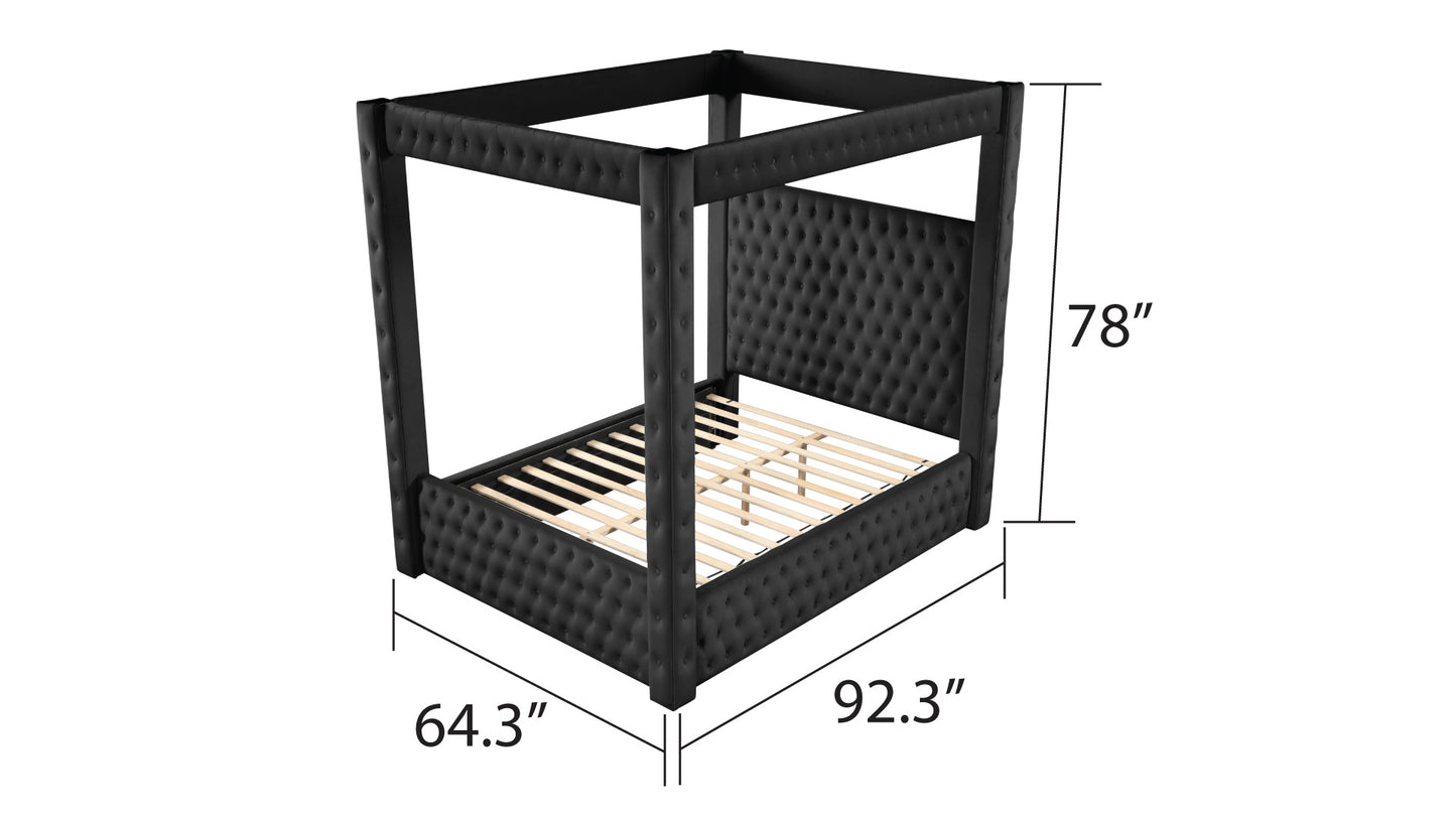 monica luxurious four-poster full bed made with wood in black
