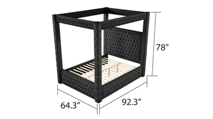 Monica luxurious Four-Poster Full Bed Made with Wood in Black
