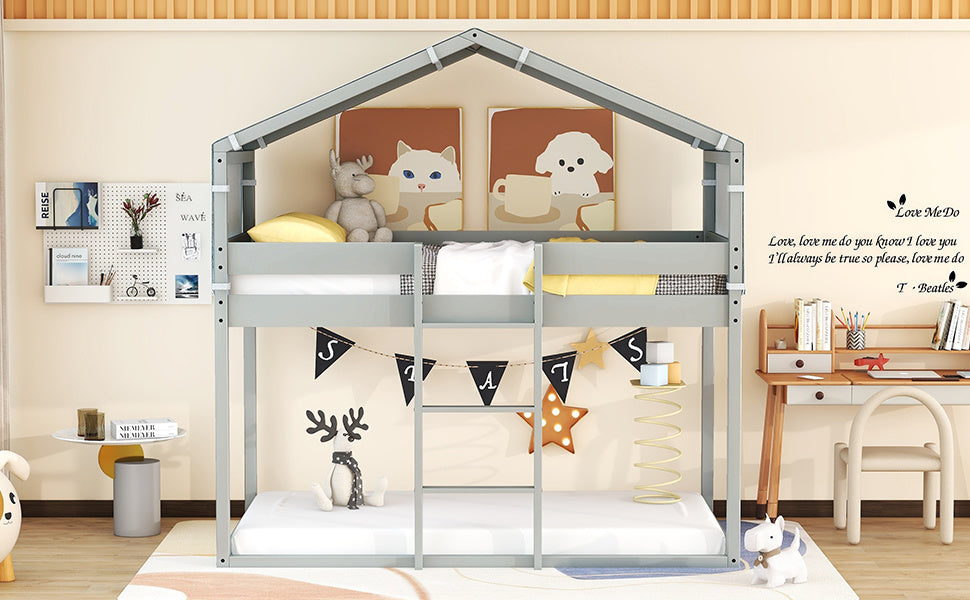 twin over twin bunk bed wood bed with tent