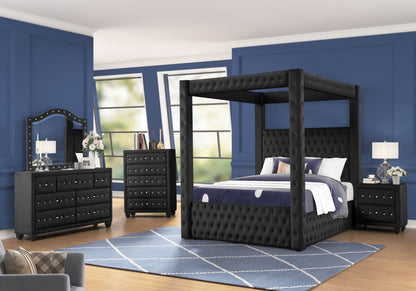 Monica luxurious Four-Poster Full Bed Made with Wood in Black