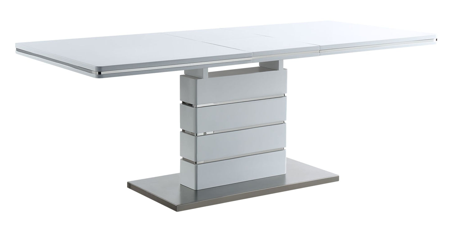 acme kameryn dining table w/butterfly leaf, white high gloss finish