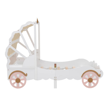 Princess Carriage Bed with Canopy, White+Pink+Gold