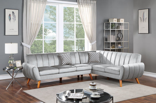 SECTIONAL - 2PC in Light Grey Faux Leather