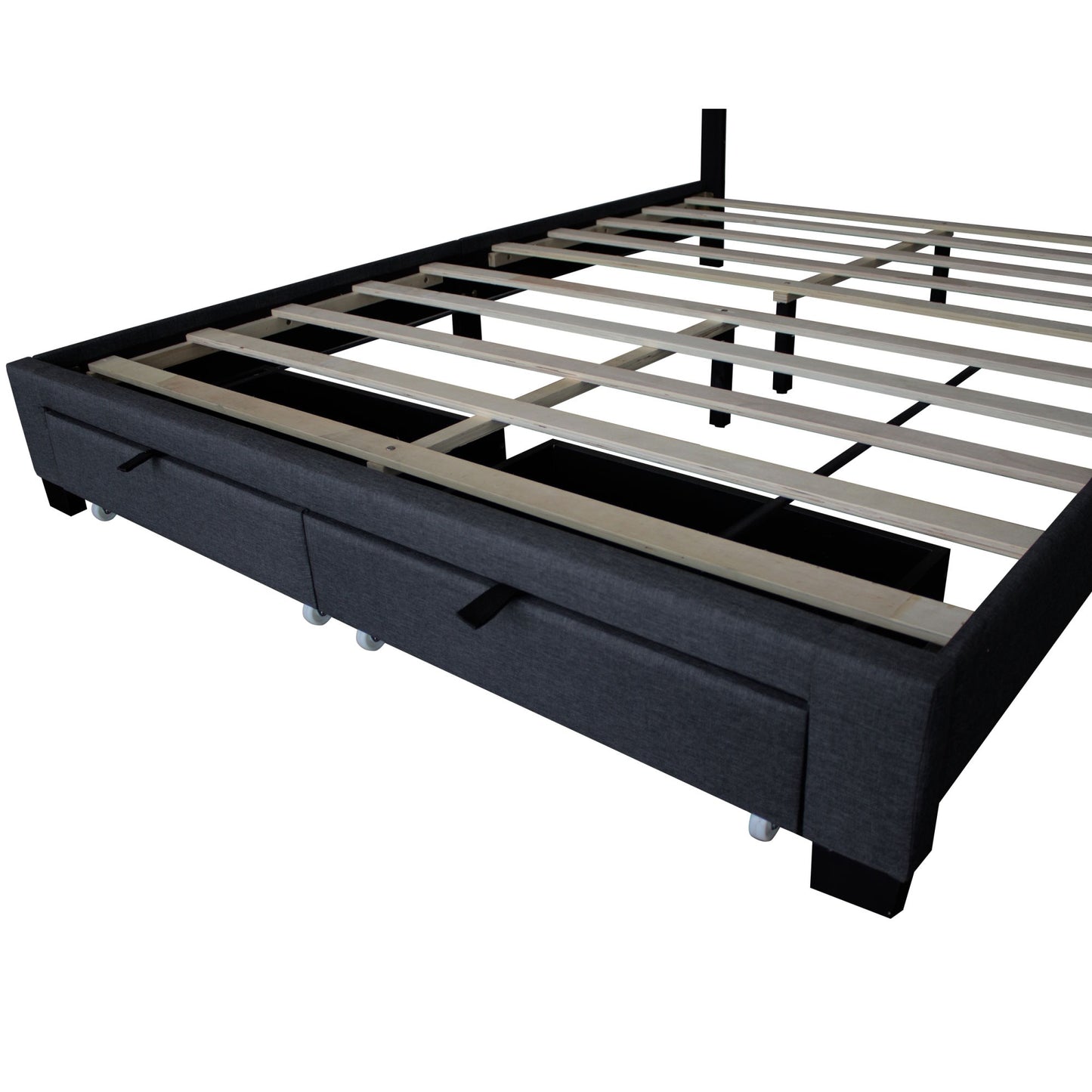 queen upholstered footboard bed with storage, dark grey