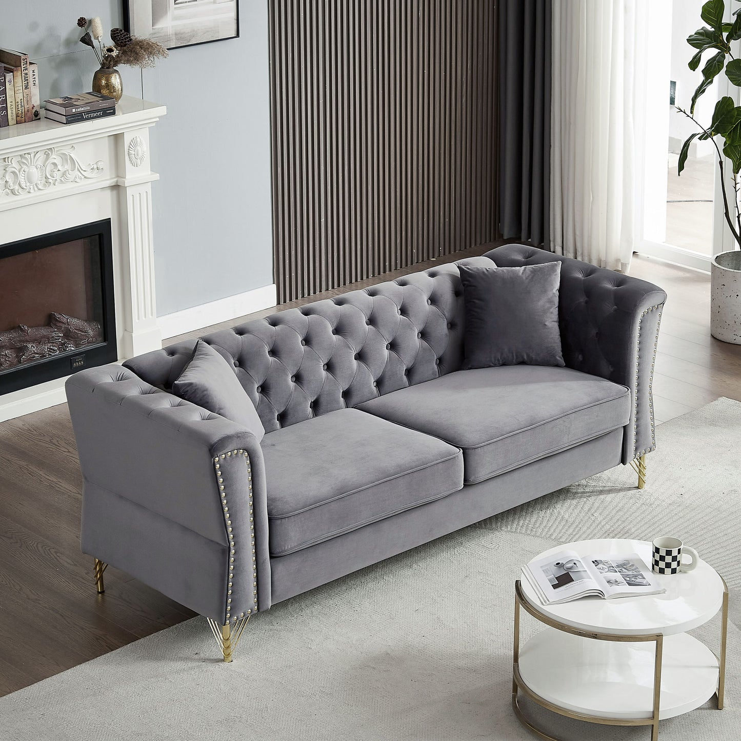 3-seater + 3-seater combination sofa tufted with 4 pillows