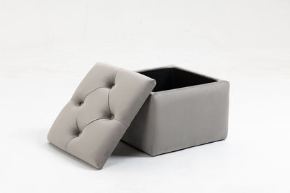 Set of 3 47.5" Wide Upholstered Storage Ottoman with Tufted Top and Solid Wood Legs Gray