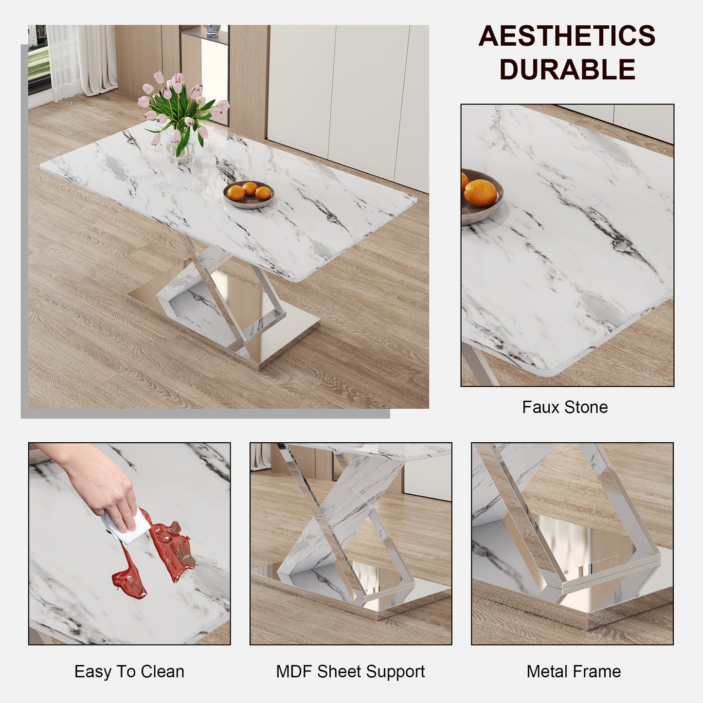 marble textured glass dining table