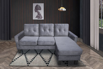 Everette Velvet Reversible Sectional Sofa, Grey
