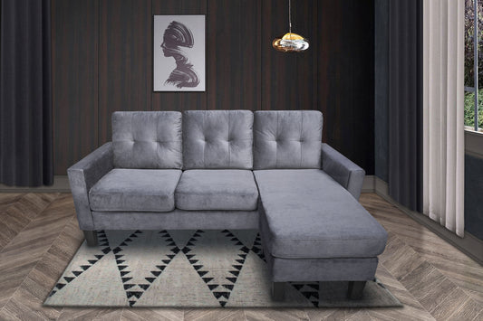 Everette Velvet Reversible Sectional Sofa, Grey