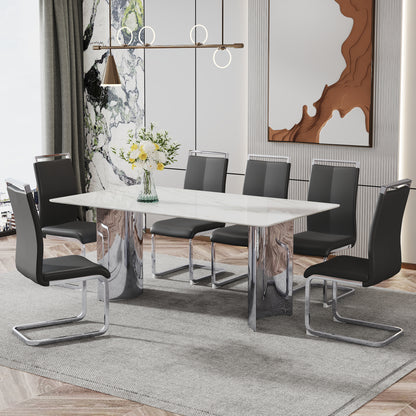 Zara Marble Dining Table, Silver