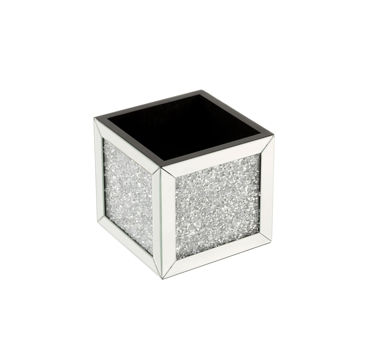 acme noralie ottoman w/storage mirrored & faux diamonds
