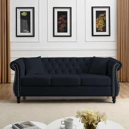 Corrin Chesterfield Sofa Set in Black Velvet