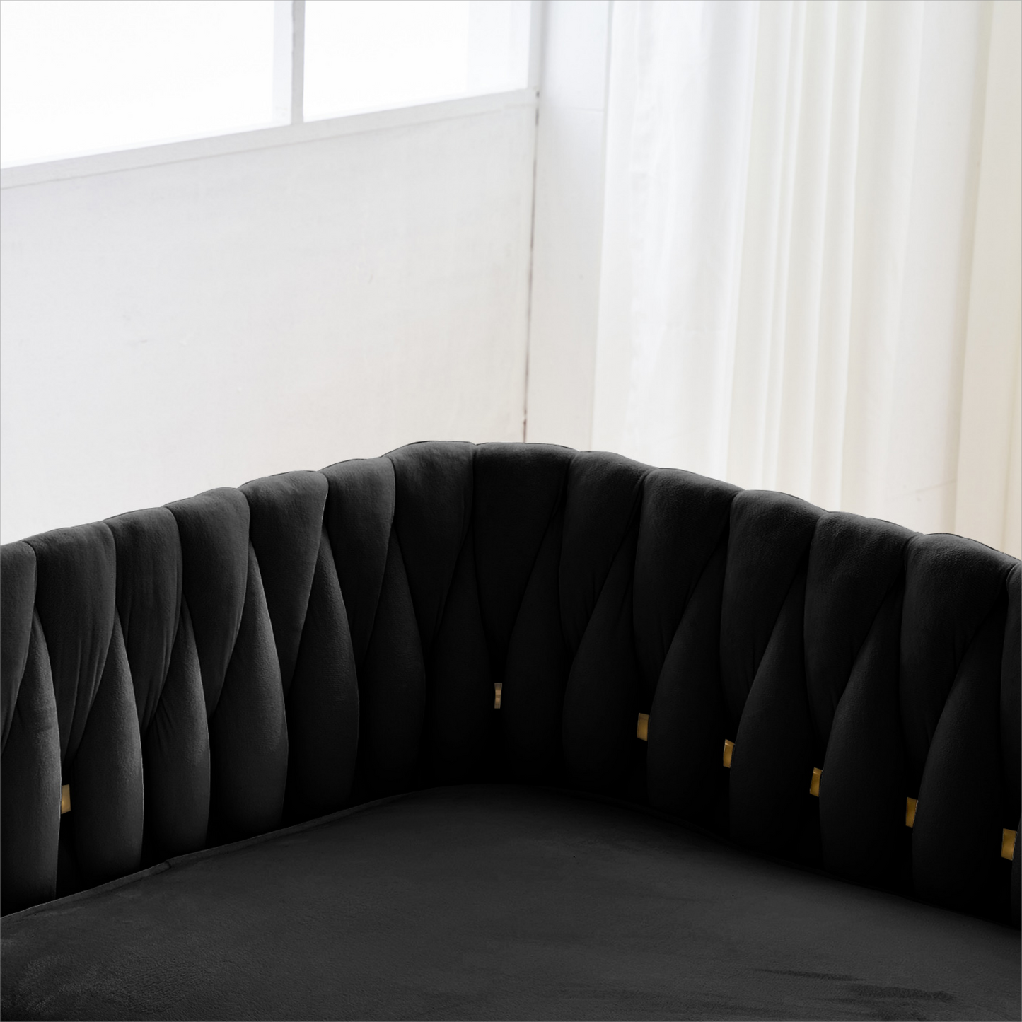 fiona fluffy tufted upholstered sofa set, black velvet