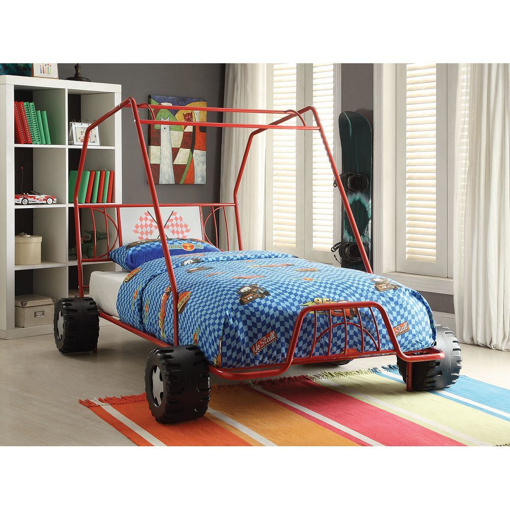 acme xander twin bed in red go kart