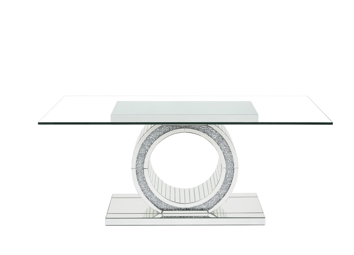 acme noralie dining table mirrored & faux diamonds