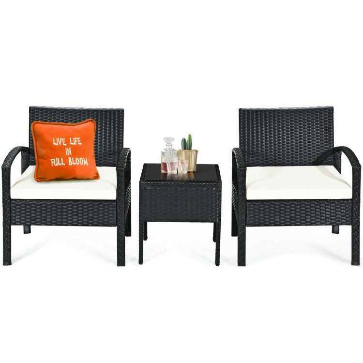 3 pieces outdoor rattan patio conversation set with seat cushions