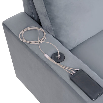 Modern L shape Sectional Sofa With USB Charging Port, Grey
