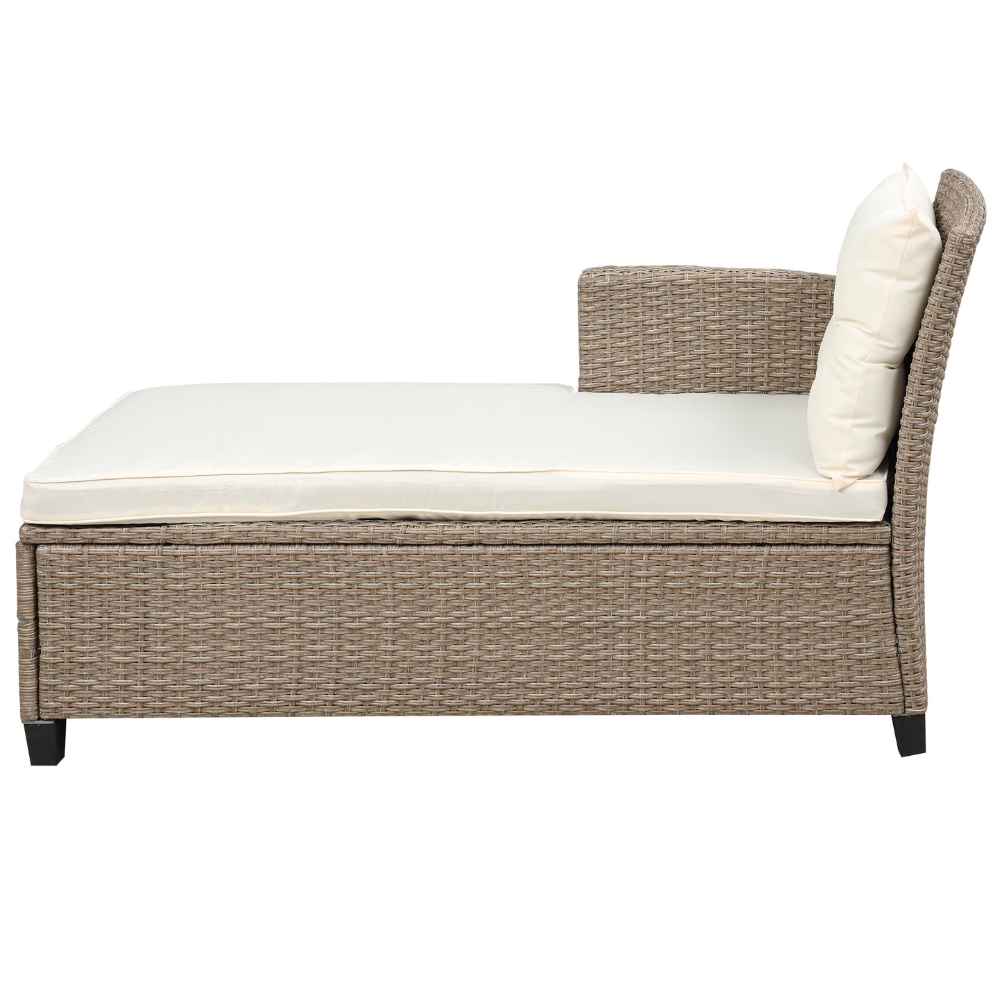 4 piece wicker ratten sectional sofa set with seat cushions, beige brown