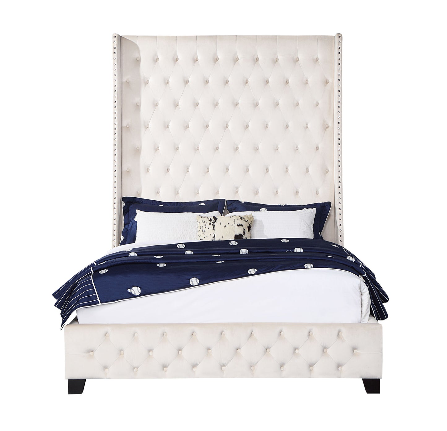 acme fabrice queen bed, beige velvet bd00965q