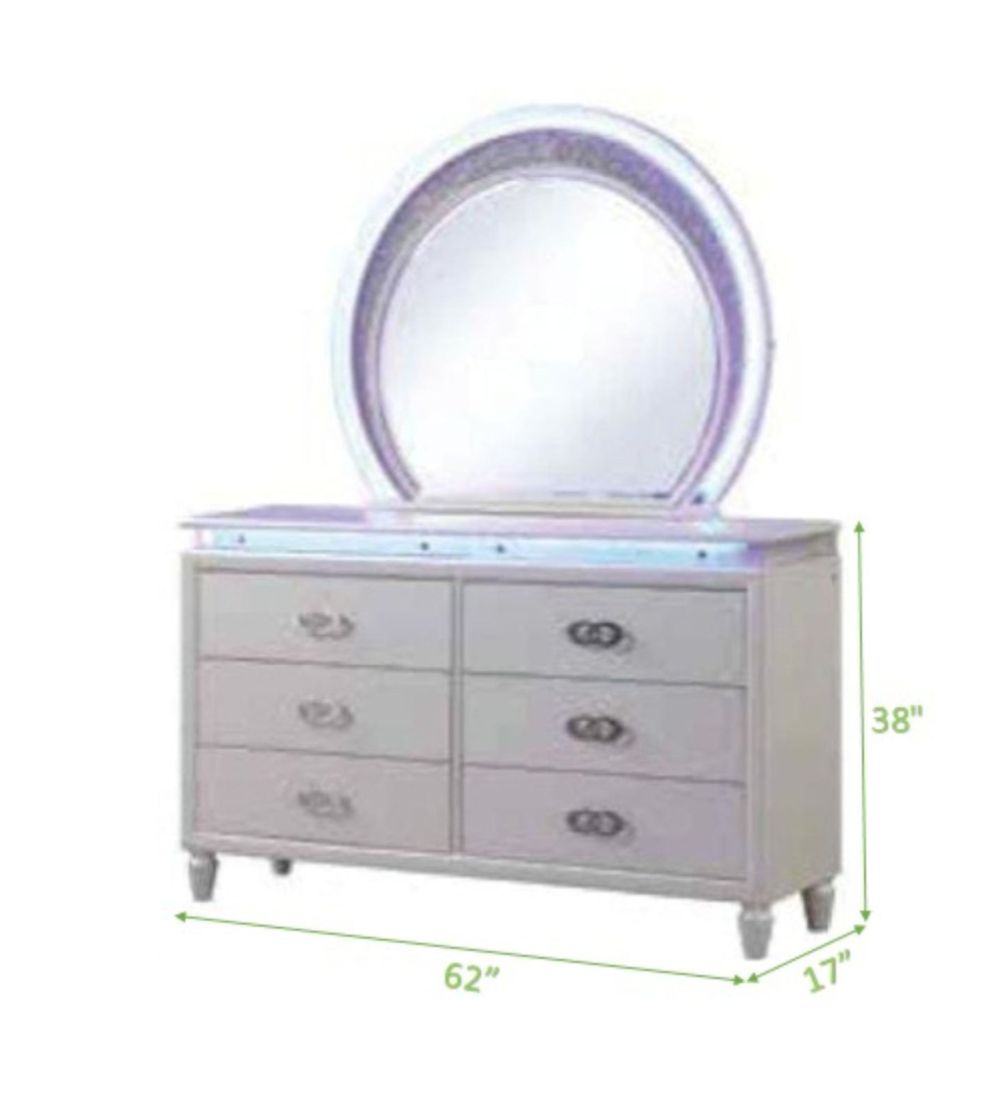 perla 6 drawer led dresser made with wood in milky white