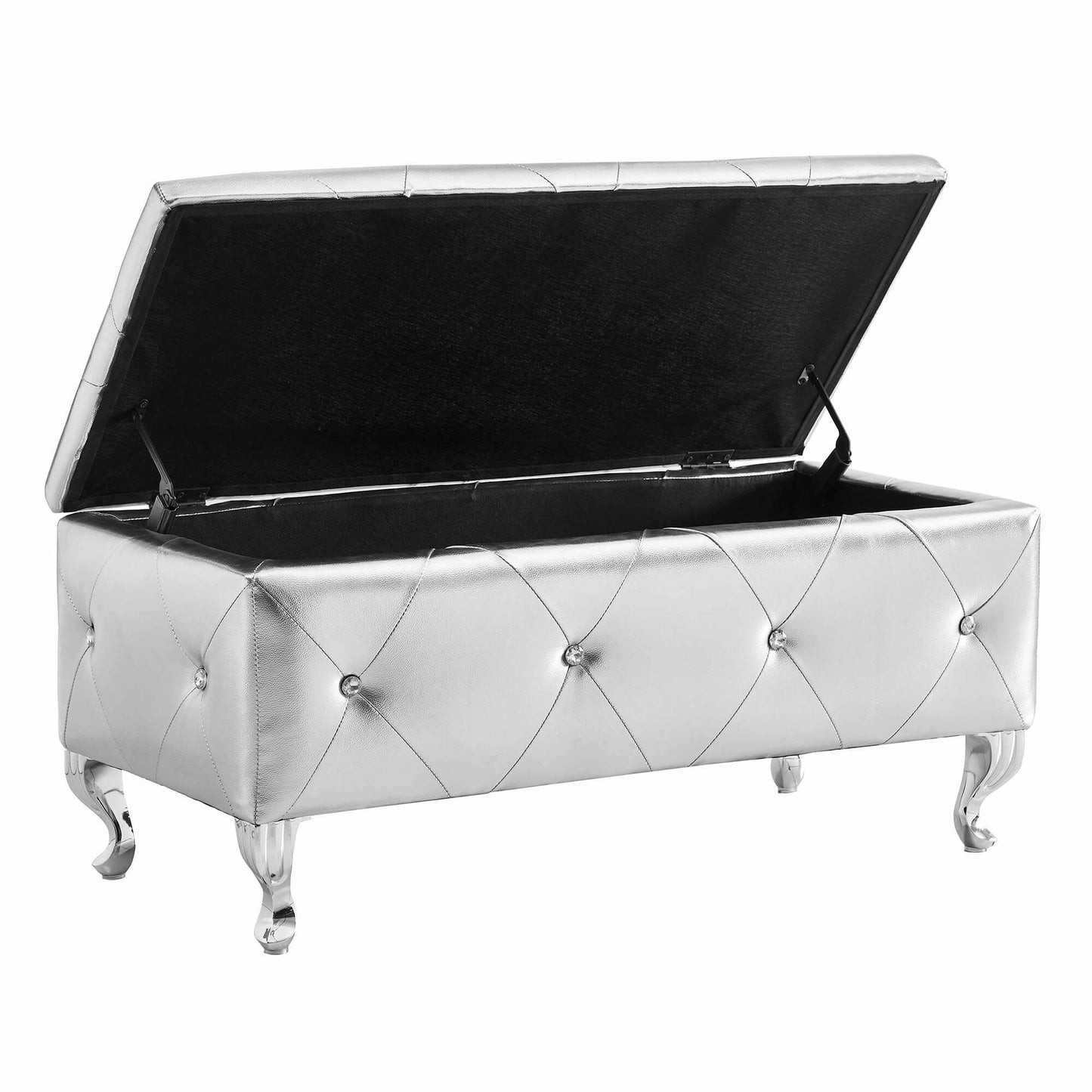 upholstered storage ottoman, silver