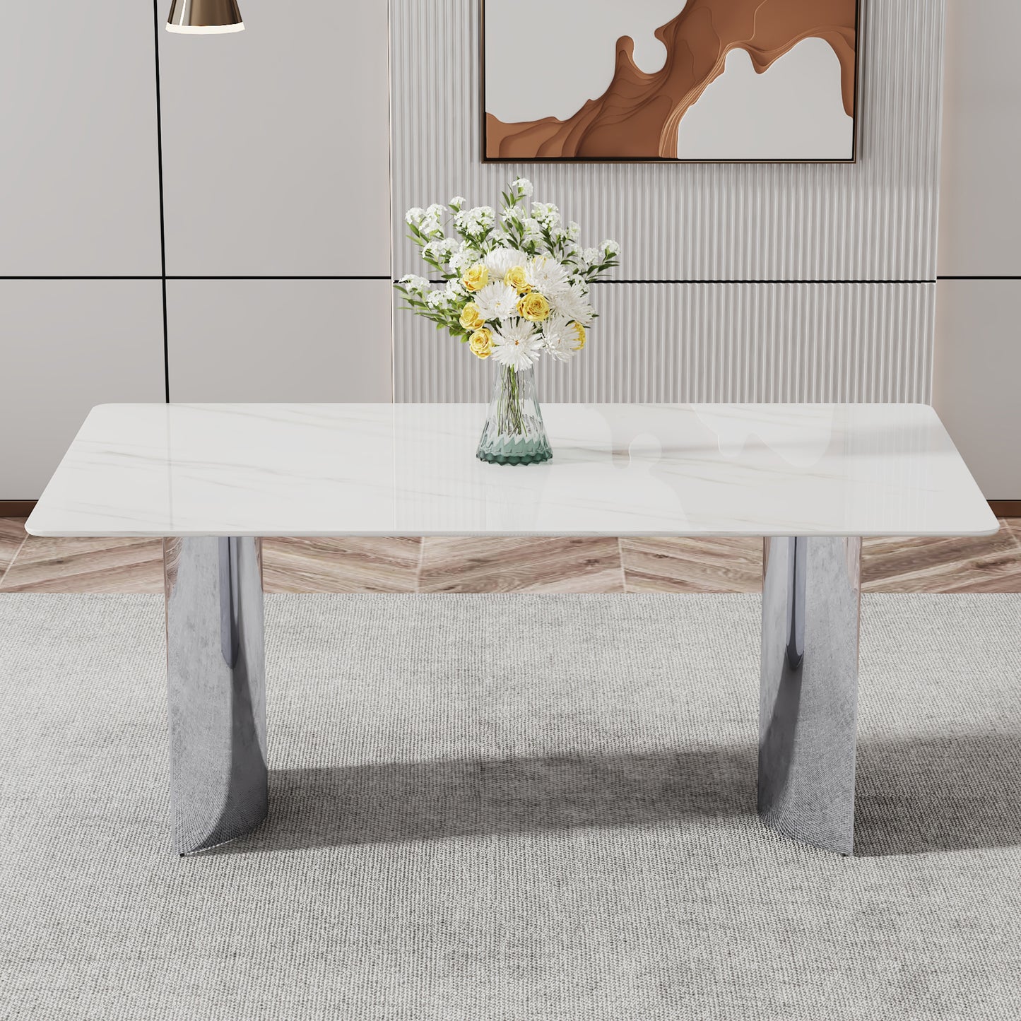 zara marble dining table, silver