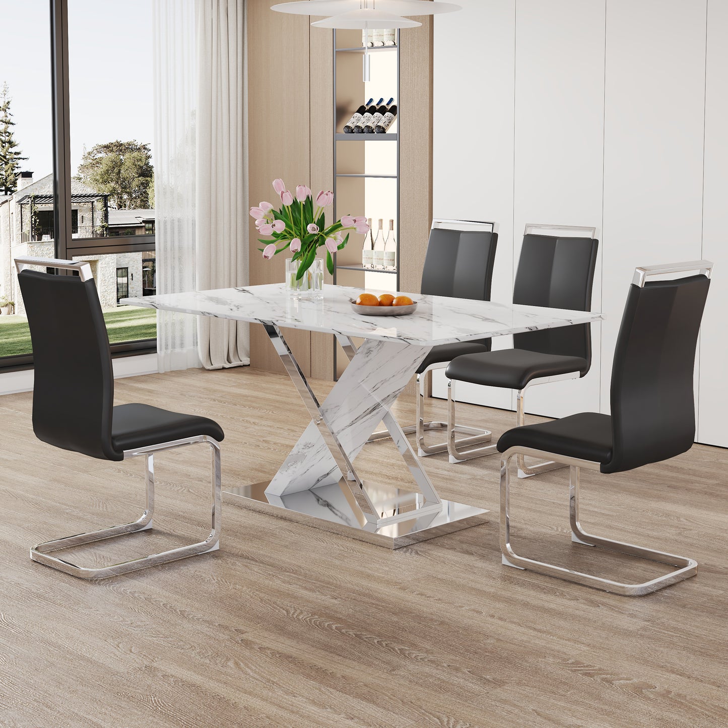 marble textured glass dining table